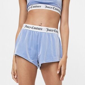 Juicy Couture Velvet Shorts With Logo Waist In Blue Women’s Size XL